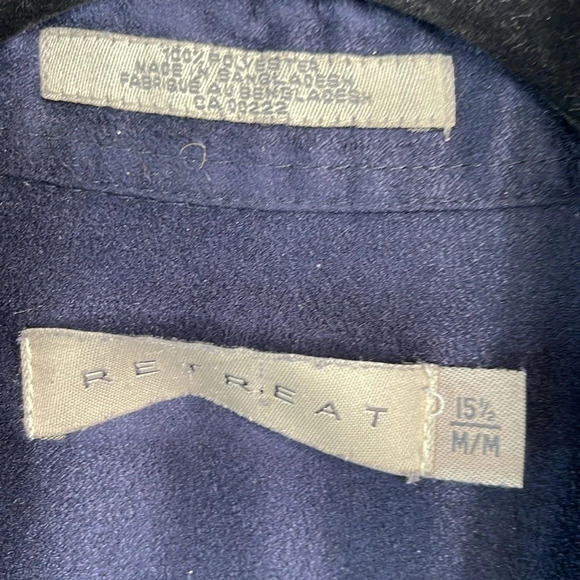 VINTAGE 90s Retreat Men’s Navy Blue Chamois  Microfibre Boxy Shirt Size M 15.5 - Picture 9 of 13